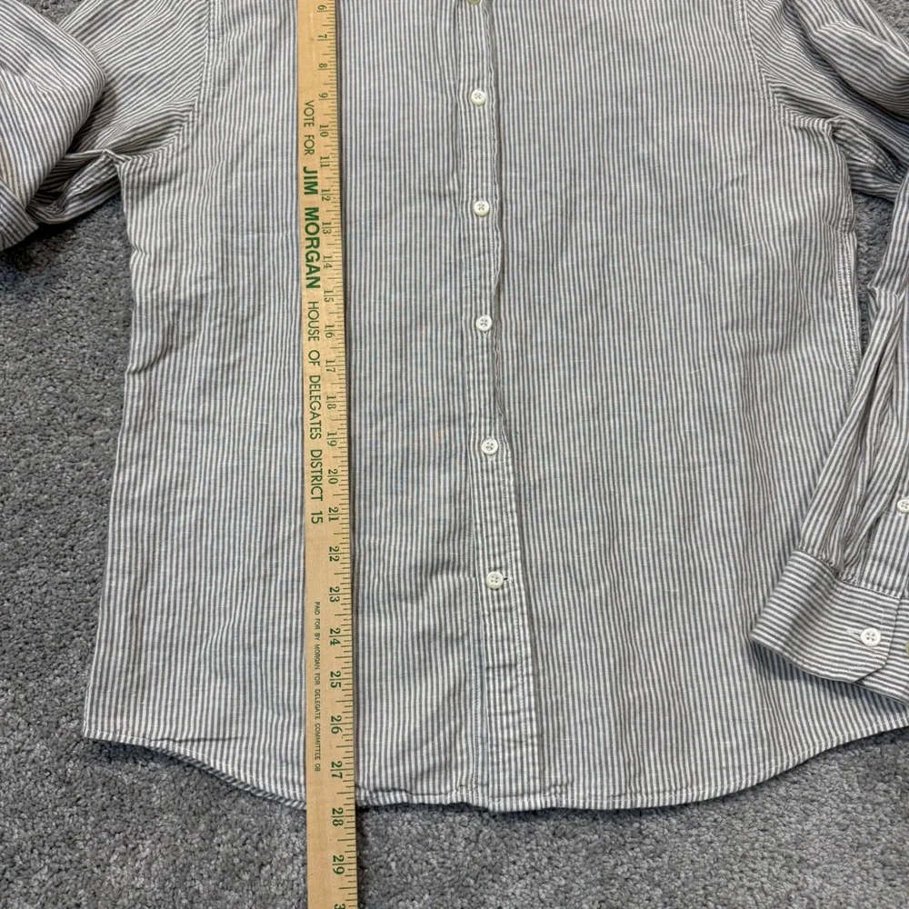 Banana Republic Mens Untucked Slim Fit Linen Cotton Striped Shirt Tan White M